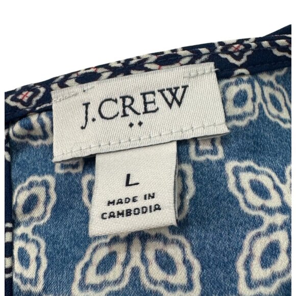 J. Crew Factory Printed Short-Sleeve Blouse Navy Blue White EUC - Picture 6 of 8